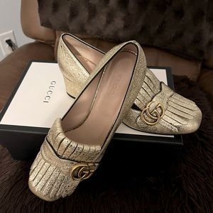 Women’s Gucci GG Marmont Pumps Gold Size 39.5